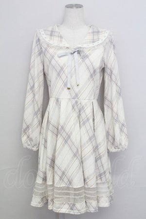 画像: axes femme kawaii / チェックセーラー襟長袖ワンピース  アイボリーチェック T-25-08-12-020-AX-OP-SA-ZT
