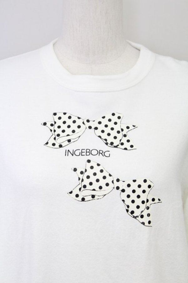 画像3: INGEBORG / ドットリボン&ロゴトレーナー  白 T-25-08-21-001-LO-TO-SA-ZI (3)
