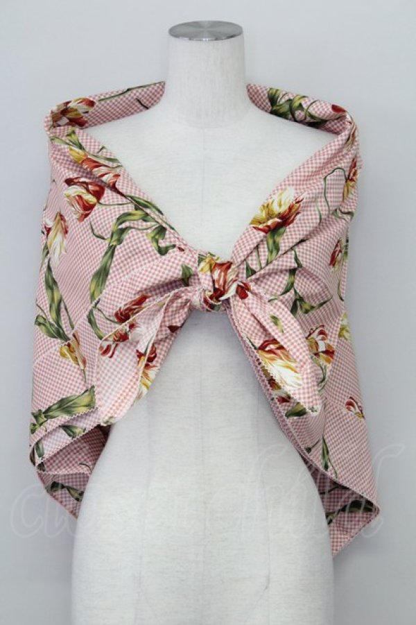 画像1: INGEBORG / チューリップギンガムチェック大判ストール  ピンクチェック T-25-08-24-036-LO-ZA-SA-ZI (1)