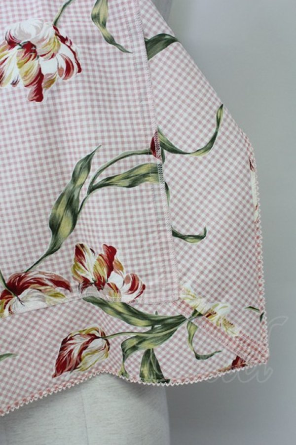 画像4: INGEBORG / チューリップギンガムチェック大判ストール  ピンクチェック T-25-08-24-036-LO-ZA-SA-ZI (4)