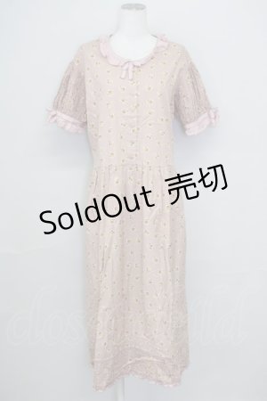 画像: WONDERFUL WORLD / 薔薇柄ウエスト切替半袖ワンピース  ピンク T-25-08-24-013-LO-OP-SA-ZI