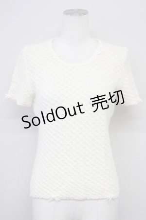 画像: INGEBORG / 襟ぐりダブルリボン半袖ニットトップス  アイボリー T-25-08-24-002-LO-TO-SA-ZI