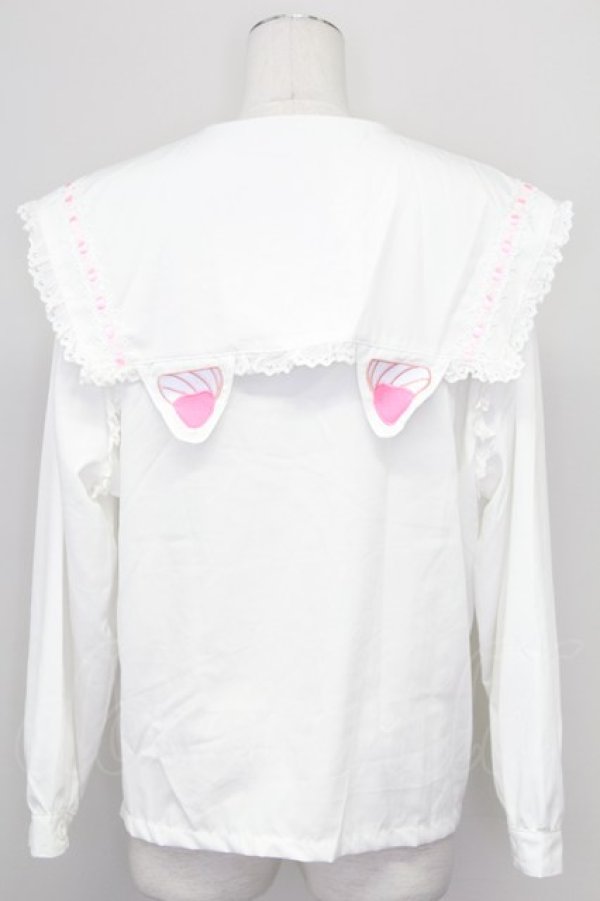 画像2: ACDC RAG / ホイップネコブラウス  白Ｘピンク T-25-08-25-001-PU-BL-SA-ZT (2)