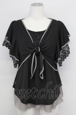 画像: axes femme / 袖レース前結びトップス M ブラック T-25-08-25-009-AX-TO-SA-ZT