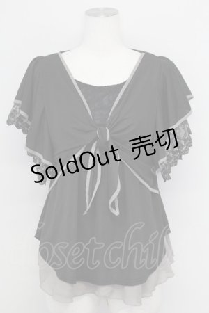画像: axes femme / 袖レース前結びトップス M ブラック T-25-08-25-009-AX-TO-SA-ZI160