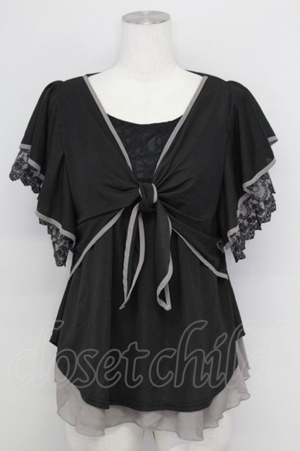 画像1: axes femme / 袖レース前結びトップス M ブラック T-25-08-25-009-AX-TO-SA-ZT (1)
