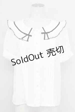 画像: Ank Rouge / リボン襟半袖ブラウス  白Ｘ黒 T-25-08-25-002-CA-BL-SA-ZI