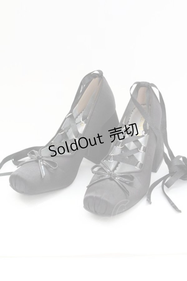 画像1: BerryQ / 乙女のメヌエット サテンヒールパンプス 37 ブラック T-25-08-27-020-LO-SH-SA-ZI (1)