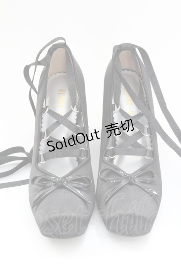 画像2: BerryQ / 乙女のメヌエット サテンヒールパンプス 37 ブラック T-25-08-27-020-LO-SH-SA-ZI (2)