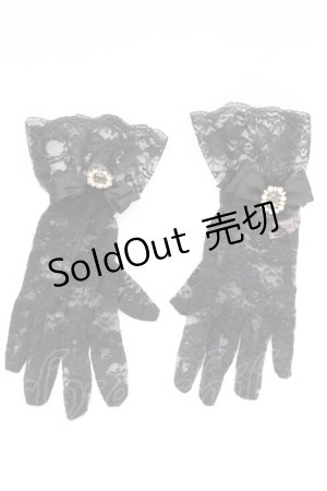 画像: Maison de FLEUR / ビジューリボンレースグローブ  黒 T-25-08-27-016-LO-ZA-SA-ZT
