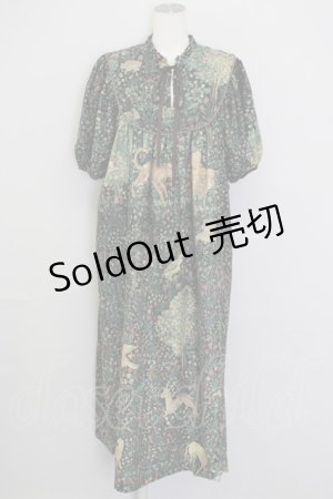 画像: microcosm / ミルフルール柄ロングドレス  黒ｘ緑ｘブラウン T-25-08-30-029-LO-OP-SA-ZT