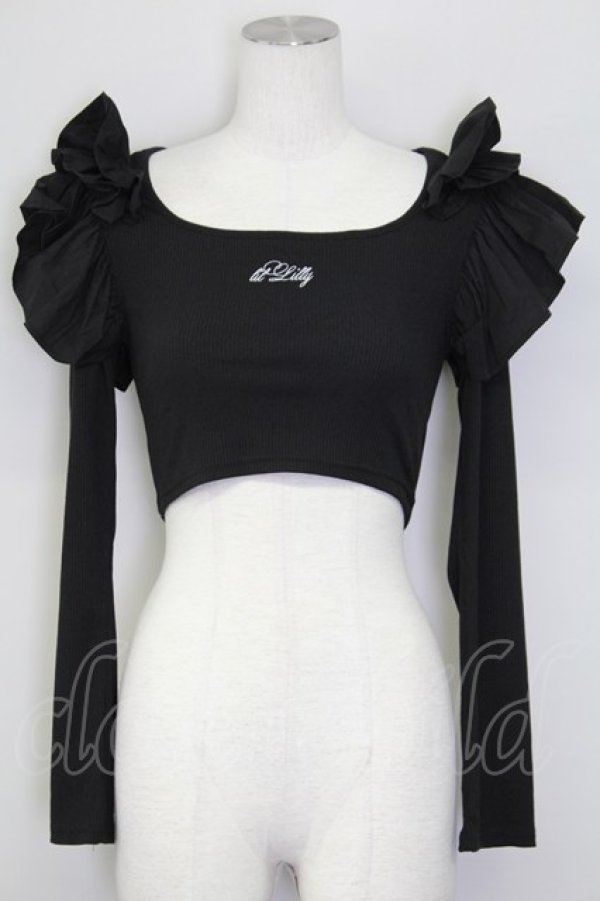 画像1: lilLilly / 3段フリルニットショートトップス  黒 T-25-08-30-005-LO-TO-SA-ZI (1)