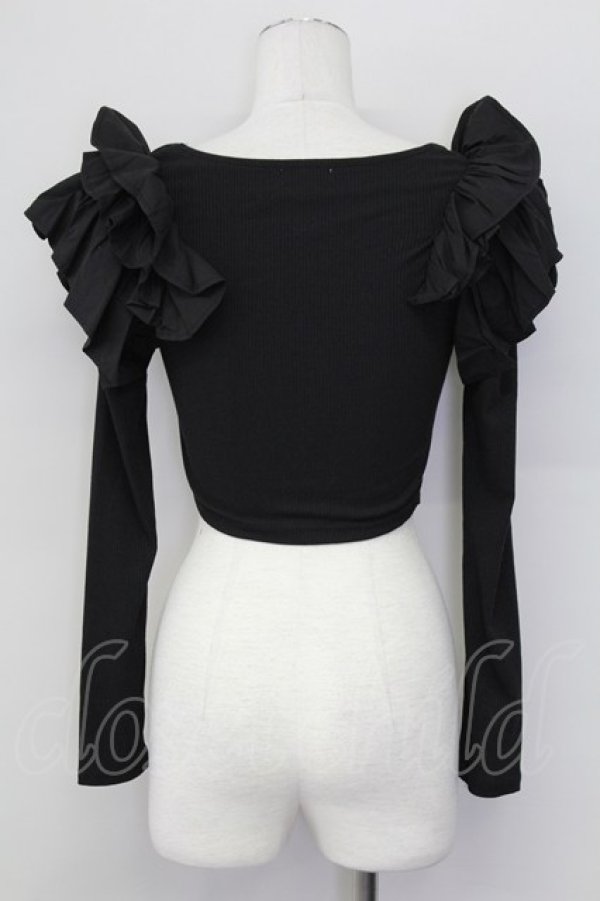 画像2: lilLilly / 3段フリルニットショートトップス  黒 T-25-08-30-005-LO-TO-SA-ZI (2)