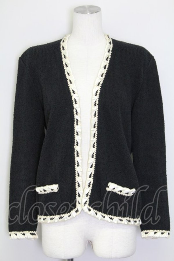 画像1: INGEBORG / サイドリボンデザインジャケット  黒Ｘ白 T-25-08-30-007-LO-JA-SA-ZI (1)