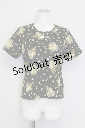 画像: PINK HOUSE / シロツメクサ&クローバー半袖カットソー  黒 T-25-08-30-008-LO-TO-SA-ZT221