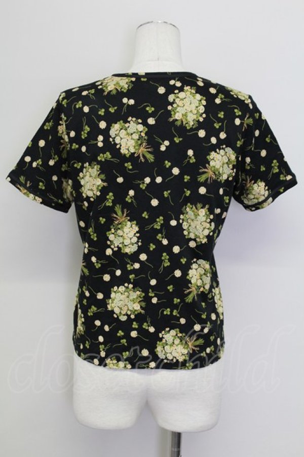 画像2: PINK HOUSE / シロツメクサ&クローバー半袖カットソー  黒 T-25-08-30-008-LO-TO-SA-ZT221 (2)