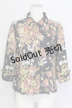 画像: INGEBORG / フラワープリントチェックジャケット  黒Ｘブラウン T-25-08-30-009-LO-JA-SA-ZI