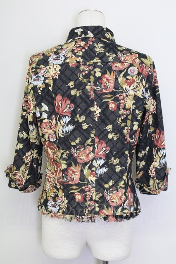 画像2: INGEBORG / フラワープリントチェックジャケット  黒Ｘブラウン T-25-08-30-009-LO-JA-SA-ZI (2)