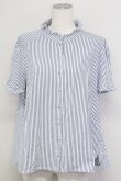 画像1: Franche Lippee / ストライプ立ち襟半袖ブラウス  青ｘ白 T-25-08-30-015-LO-BL-SA-ZI (1)