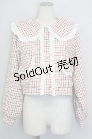 画像: DearMyLove / 丸襟フリルビジューツイードジャケット  赤Ｘ白 T-25-08-30-018-EL-JA-SA-ZI