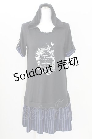画像: axes femme / フード付チュニックワンピース M ブラック×ネイビー T-25-09-05-018-AX-OP-SA-ZI