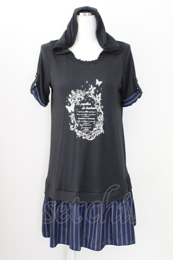 画像1: axes femme / フード付チュニックワンピース M ブラック×ネイビー T-25-09-05-018-AX-OP-SA-ZI (1)