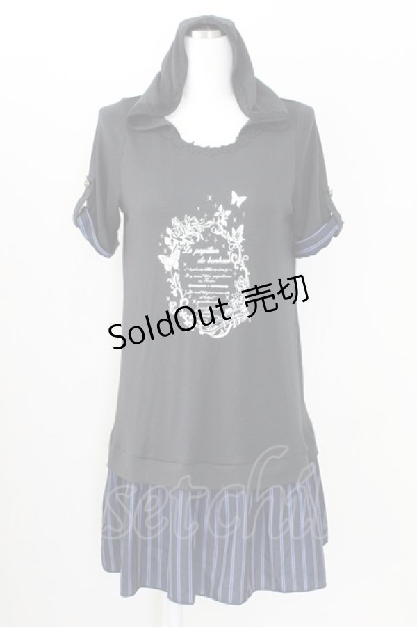 画像1: axes femme / フード付チュニックワンピース M ブラック×ネイビー T-25-09-05-018-AX-OP-SA-ZI (1)