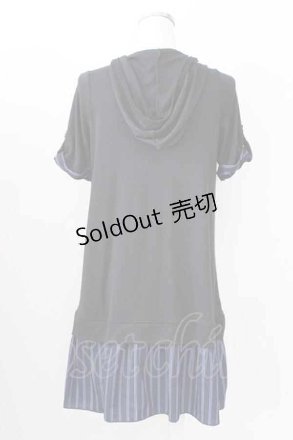 画像2: axes femme / フード付チュニックワンピース M ブラック×ネイビー T-25-09-05-018-AX-OP-SA-ZI (2)