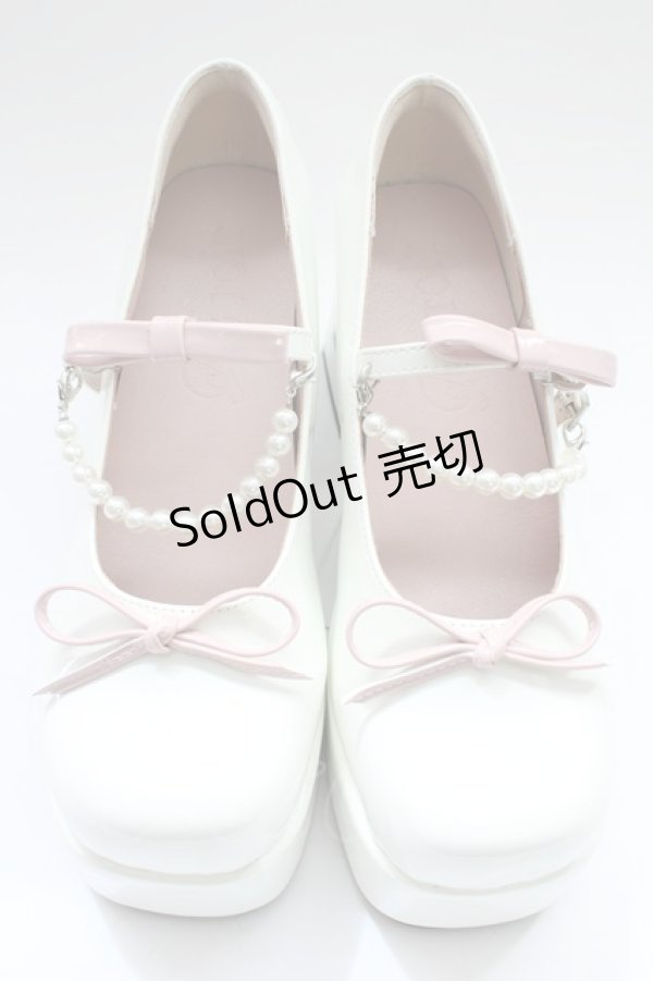 画像1: Me roir / エナメルパールリボンシューズ L 白 T-25-09-05-031-LO-SH-SA-ZI (1)