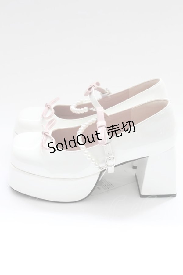 画像2: Me roir / エナメルパールリボンシューズ L 白 T-25-09-05-031-LO-SH-SA-ZI (2)