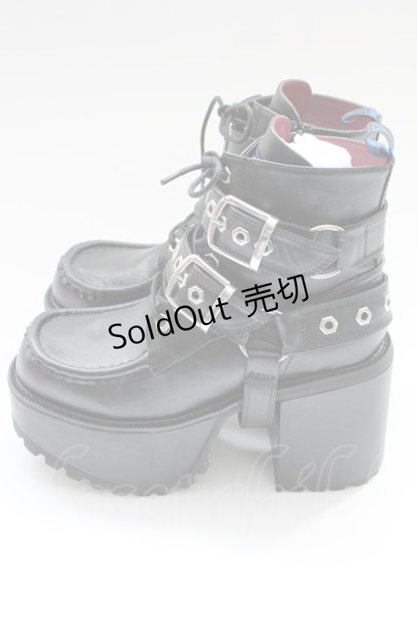 画像2: YOSUKE / ダブルベルトブーツ 24.5CM 黒 T-25-09-05-032-PU-SH-SA-ZT (2)