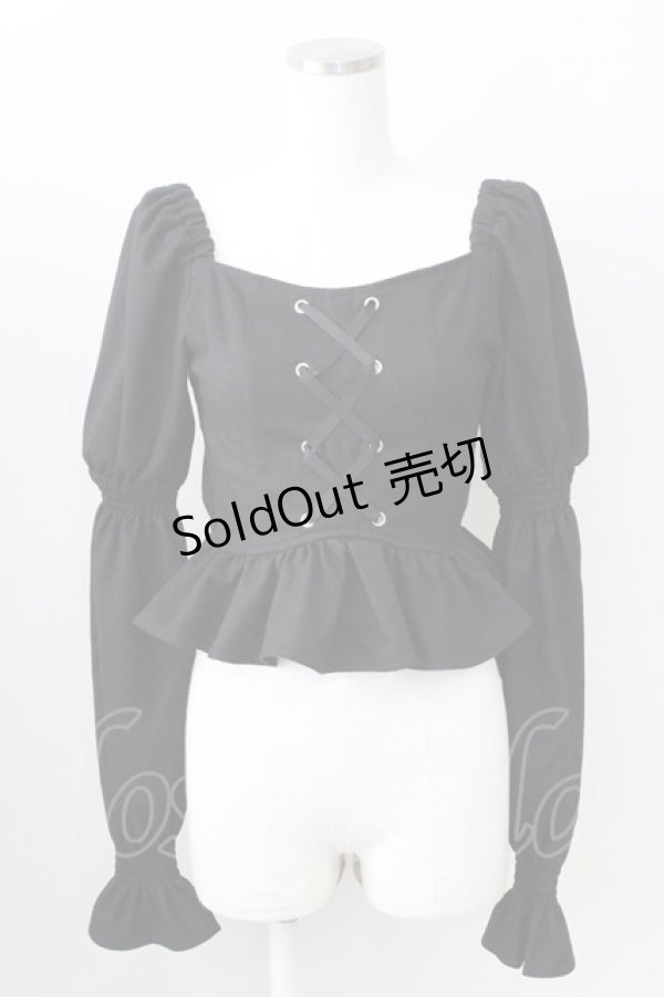 画像1: EATME / フロント編み長袖トップス  黒 T-25-09-05-008-LO-TO-SA-ZI (1)