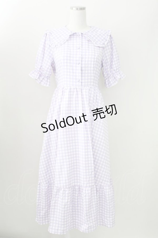 画像1: m petit by misako / ギンガムチェック半袖ワンピース S ラベンダー T-25-09-05-016-LO-OP-SA-ZI (1)