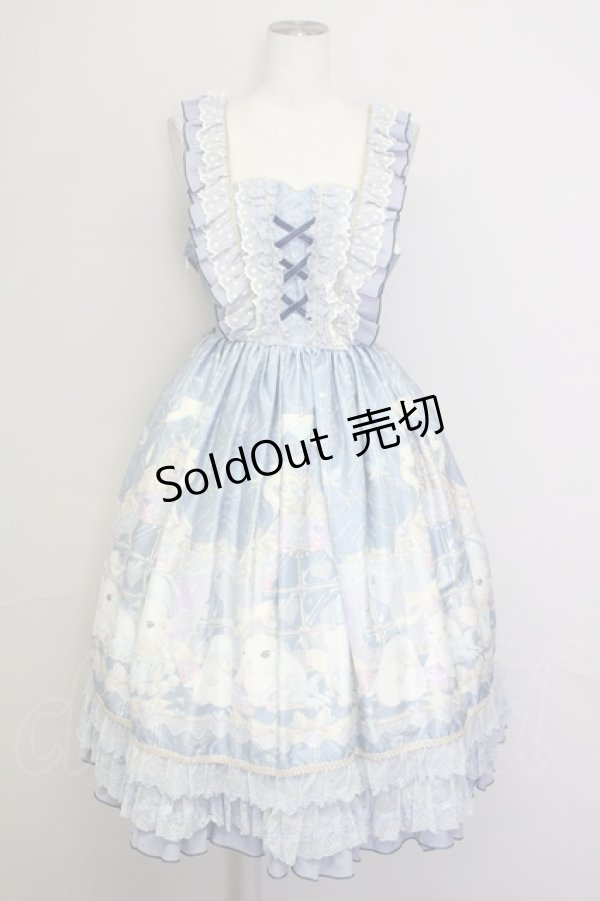 画像1: Little Jolly / うさぎさんプリントジャンパースカート XL サックス T-25-09-10-021-LO-OP-SA-ZI (1)