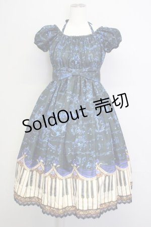 画像: Enchantlic Enchantilly / アンティークエレガントピアノワンピース  黒青 T-25-09-10-028-LO-OP-SA-ZI
