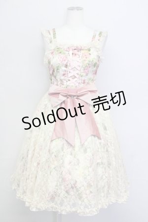 画像: metamorphose / ローズレースペプラムジャンパースカート  ピンク T-25-09-10-029-ME-OP-SA-ZT