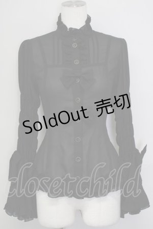 画像: metamorphose / 立ち襟シフォンラッパ袖ブラウス  黒 T-25-09-10-008-ME-BL-SA-ZT