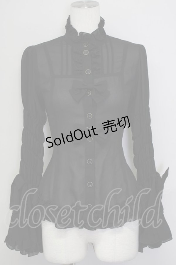 画像1: metamorphose / 立ち襟シフォンラッパ袖ブラウス  黒 T-25-09-10-008-ME-BL-SA-ZI (1)