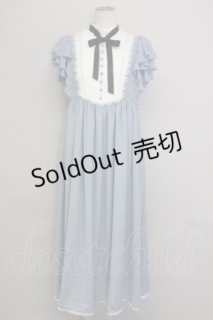 画像: Unitleer / リボンタイ付き半袖ワンピース XL サックスＸ白 T-25-09-10-019-LO-OP-SA-ZI