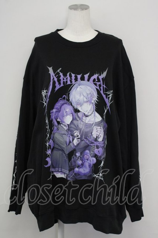 画像1: Amilige / BONDイラストスウェット  黒Ｘ紫 T-25-09-12-003-PU-TO-SA-ZI (1)