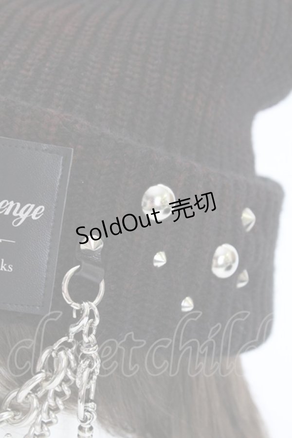 画像4: SEX POT ReVeNGe / チェーンワッペンニット帽  黒Ｘ赤Ｘシルバー T-25-09-12-026-SP-AC-SA-ZI (4)