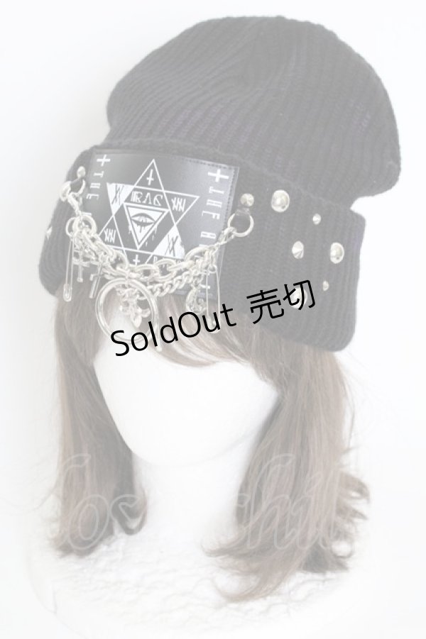 画像1: SEX POT ReVeNGe / チェーンワッペンニット帽  黒Ｘ紫 T-25-09-12-027-SP-AC-SA-ZI (1)