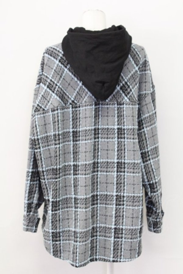 画像2: TRAVAS TOKYO / フード付きチェックシャツ  グレーチェック T-25-09-12-012-PU-BL-SA-ZI (2)