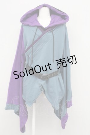 画像: Favorite / 女花魁帯とベルトがセットになったプルオーバー和袖パーカー  青ｘ紫 T-25-09-12-014-LO-TO-SA-ZI