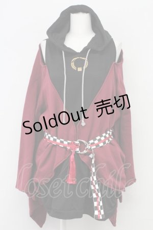 画像: IRO+IRO / 〜呑めや唄えや〜宵酔い和袖パーカー  黒Ｘ赤 T-25-09-12-015-LO-TO-SA-ZI