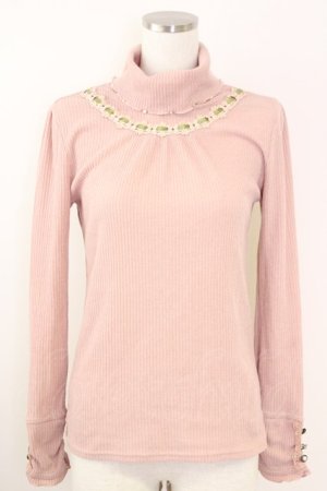 画像: axes femme / はしごレースリブタートルニットソー  ピンク T-25-09-14-005-AX-TO-SA-ZT