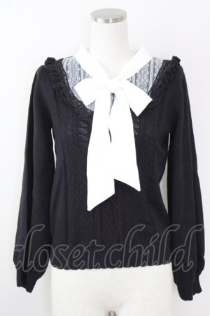 画像: axes femme / ボウタイブロッキング風ニット M 黒Ｘ白 T-25-09-14-008-AX-TO-SA-ZT