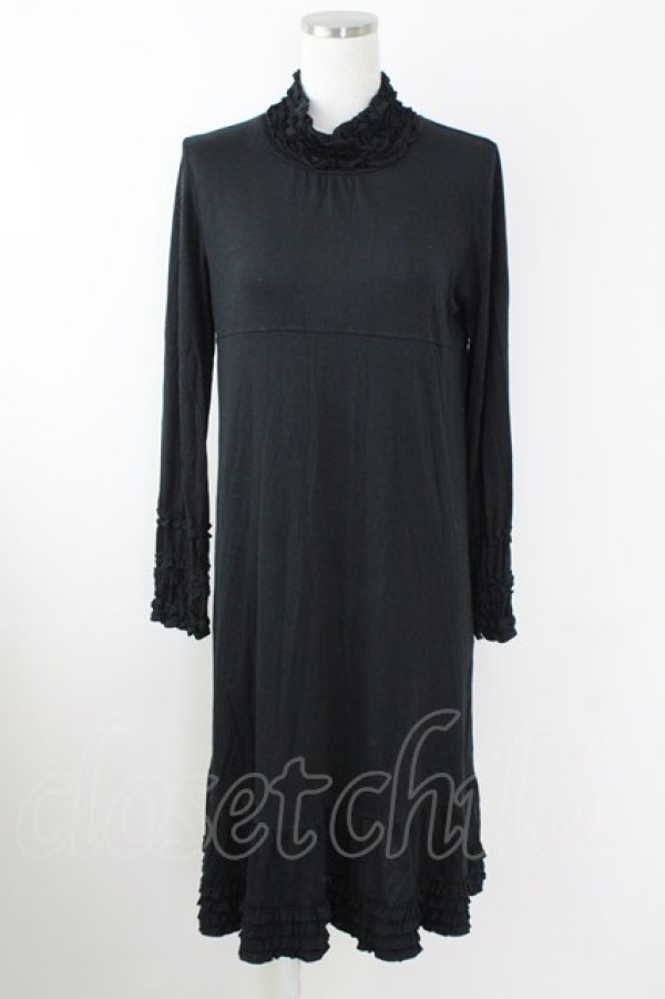 画像1: PINK HOUSE / フリルハイネックワンピース  ブラック T-25-09-14-010-LO-OP-SA-ZI (1)