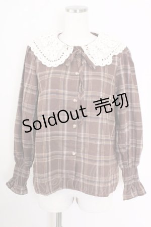 画像: axes femme / 襟デザインチェックブラウス M 茶 T-25-09-14-013-AX-BL-SA-ZI