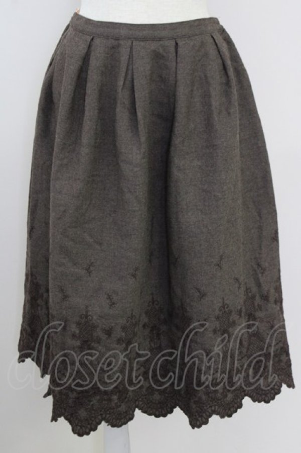 画像1: PINK HOUSE / 裾刺繍前開きミディスカート  ブラウン T-25-09-14-014-LO-SK-SA-ZI (1)